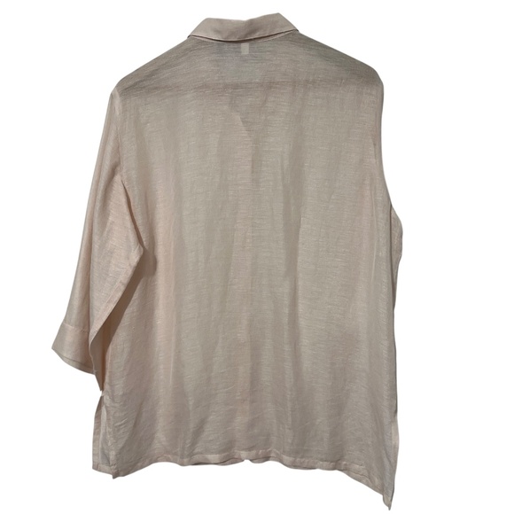 Chicos Womens Silk Linen Bld Shirt Size 2 (M) Mother of Pearl Button Lightweight - Picture 2 of 5